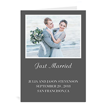 Cartes de mariage photo personnalisées grises classiques, pliées portrait 12,7 x 17,78 cm