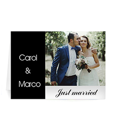 Cartes de mariage photo personnalisées noires classiques, pliées modernes 12,7 x 17,78 cm