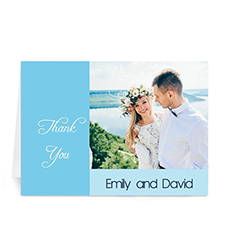 Cartes photo mariage personnalisées bleues claires, pliées modernes 12,7 x 17,78 cm