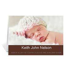 Cartes photo bébé personnalisées brun chocolat, simples pliées portrait 12,7 x 17,78 cm
