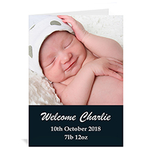 Cartes photo bébé personnalisées noires classiques, simples pliées portrait 12,7 x 17,78 cm
