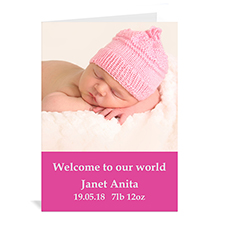 Cartes photo bébé personnalisées rose vif, pliées simples 12,7 x 17,78 cm