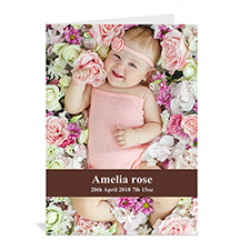 Cartes photo bébé personnalisées brun chocolat, pliées informelles portrait 12,7 x 17,78 cm