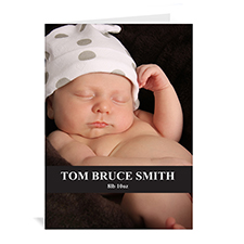 Cartes photo bébé personnalisées noires classiques, pliées informelles portrait 12,7 x 17,78 cm