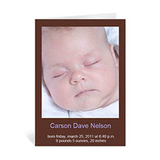 Cartes photo bébé personnalisées brun chocolat, pliées informelles portrait 12,7 x 17,78 cm