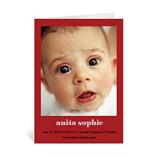 Cartes photo bébé rouge classique personnalisées, pliées informelles portrait 12,7 x 17,78 cm