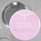 Pin bouton personnalisé cercle rose baptême, rond 57mm