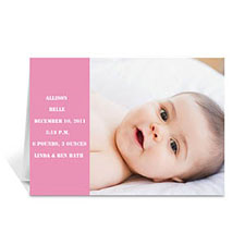 Cartes photo annonce de naissance personnalisées roses claires, pliées modernes 12,7 x 17,78 cm