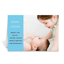 Cartes photo personnalisées bleues claires annonce de naissance, pliées modernes 12,7 x 17,78 cm