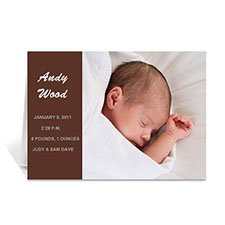 Cartes photo personnalisées annonce de naissance brun chocolat, pliées modernes 12,7 x 17,78 cm