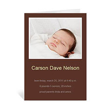 Cartes de voeux photo bébé personnalisées brun chocolat, pliées portrait 12,7 x 17,78 cm