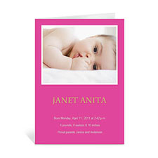 Cartes photo fête de naissance personnalisées rose vif, pliées portrait 12,7 x 17,78 cm