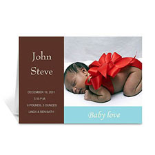 Cartes photo personnalisées fête prénatale brun chocolat, pliées modernes 12,7 x 17,78 cm