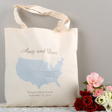 Cabas mariage personnalisé carte USA sac soleil