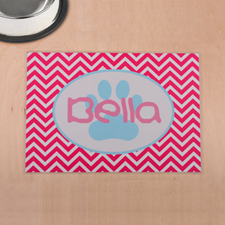 Tapis de repas pour animal personnalisé empreinte de patte turquoise chevron fuchsia