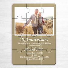 Invitation puzzle photo personnalisée dorée mariage