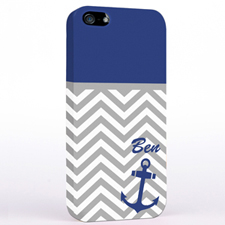 Personalized Blue Anchor Grey Chevron iPhone Case