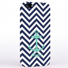 Personalized Aqua Anchor Black Chevron iPhone Case