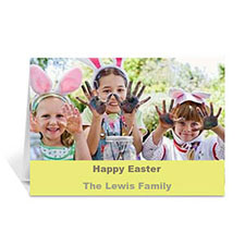 Cartes de voeux photo de Pâques jaunes personnalisées, pliées simples 12,7 x 17,78 cm