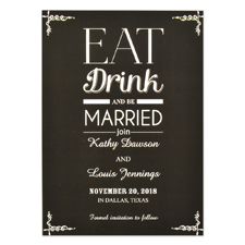 Cartes d'invitation réservez la date personnalisées mangez buvez soyez mariés