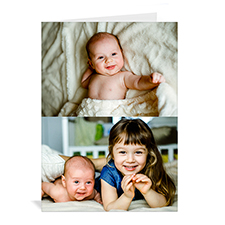 Carte de voeux bébé personnalisées blanches deux collage