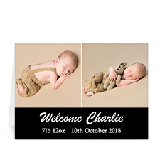 Cartes photo bébé personnalisées noires deux collage