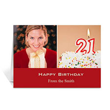Cartes d'anniversaire photo personnalisées deux collage, simple rouge 12,7 x 17,78 cm