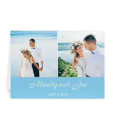 Cartes de mariage photo personnalisées deux collage, simple bleu 12,7 x 17,78 cm