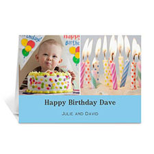 Cartes d'anniversaire photo personnalisées deux collage, simple bleu clair 12,7 x 17,78 cm