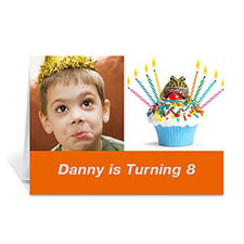 Cartes d'anniversaire photo personnalisées deux collage, simple orange 12,7 x 17,78 cm