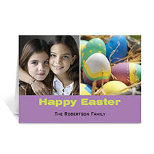 Cartes photo de Pâques personnalisées deux collage, simple violet 12,7 x 17,78 cm