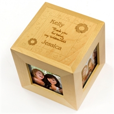 Cube photo en bois gravé personnalisé merci demoiselle d'honneur