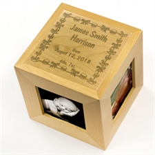 Cube photo en bois gravé merveille bienvenue