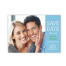 Notre jour personnalisé, cartes d'invitation réservez la date bleu mariage