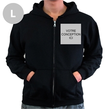 Sweatshirt à capuche avec tirette impression personnalisée en couleurs, noir large