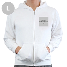 Sweatshirt à capuche avec tirette impression personnalisée en couleurs, blanc large