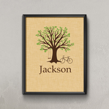 Affiche imprimée personnalisée chêne de famille avec vélo & balançoire, petit 21,59 x 27,94 cm