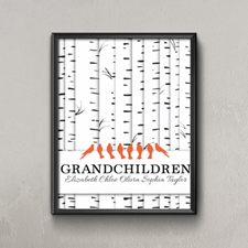 Affiche imprimée personnalisée arbre généalogique huit oiseaux oranges, petit 21,59 x 27,94 cm