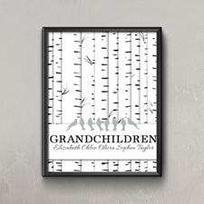 Affiche imprimée personnalisée arbre généalogique huit oiseaux gris, petit 21,59 x 27,94 cm