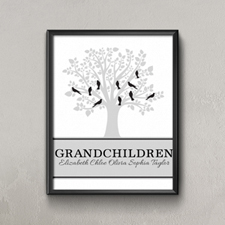 Affiche imprimée personnalisée arbre généalogique dix oiseaux gris