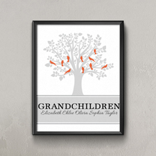 Affiche imprimée personnalisée arbre généalogique dix oiseaux oranges
