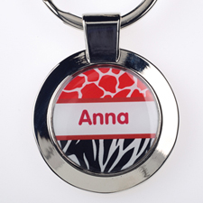 Porte-clé en métal rond personnalisé imprimé animal rouge noir (petit)