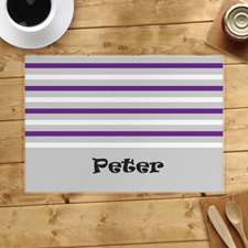 Set de table personnalisé rayure grise blanche violette