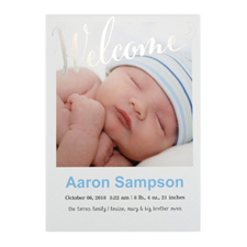 Annonce de naissance photo personnalisée bienvenue feuille argentée, cartes 12,7 x 17,78 cm