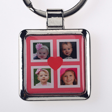 Porte-clé en métal carré personnalisé quatre collage rouge (petit)