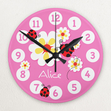 Horloge acrylique personnalisée coccinelle rose impression personnalisée
