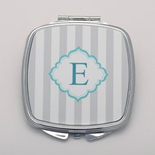 Miroir de poche carré personnalisé monogrammé rayure grise