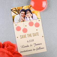 Créez et imprimez aimant réservez la date personnalisé lanterne crème rouge 5,08 x 8,89 cm taille de carte