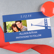 Créez et imprimez aimant photo bleu de mariage personnalisé San Francisco 5,08 x 8,89 cm taille de carte