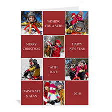 Carte de voeux rouge impression personnalisée collage 6 photos joyeux joyeux joyeux